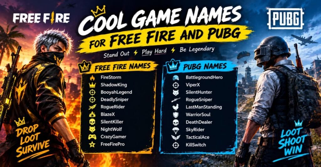 Cool Game Names for Free Fire and PUBG